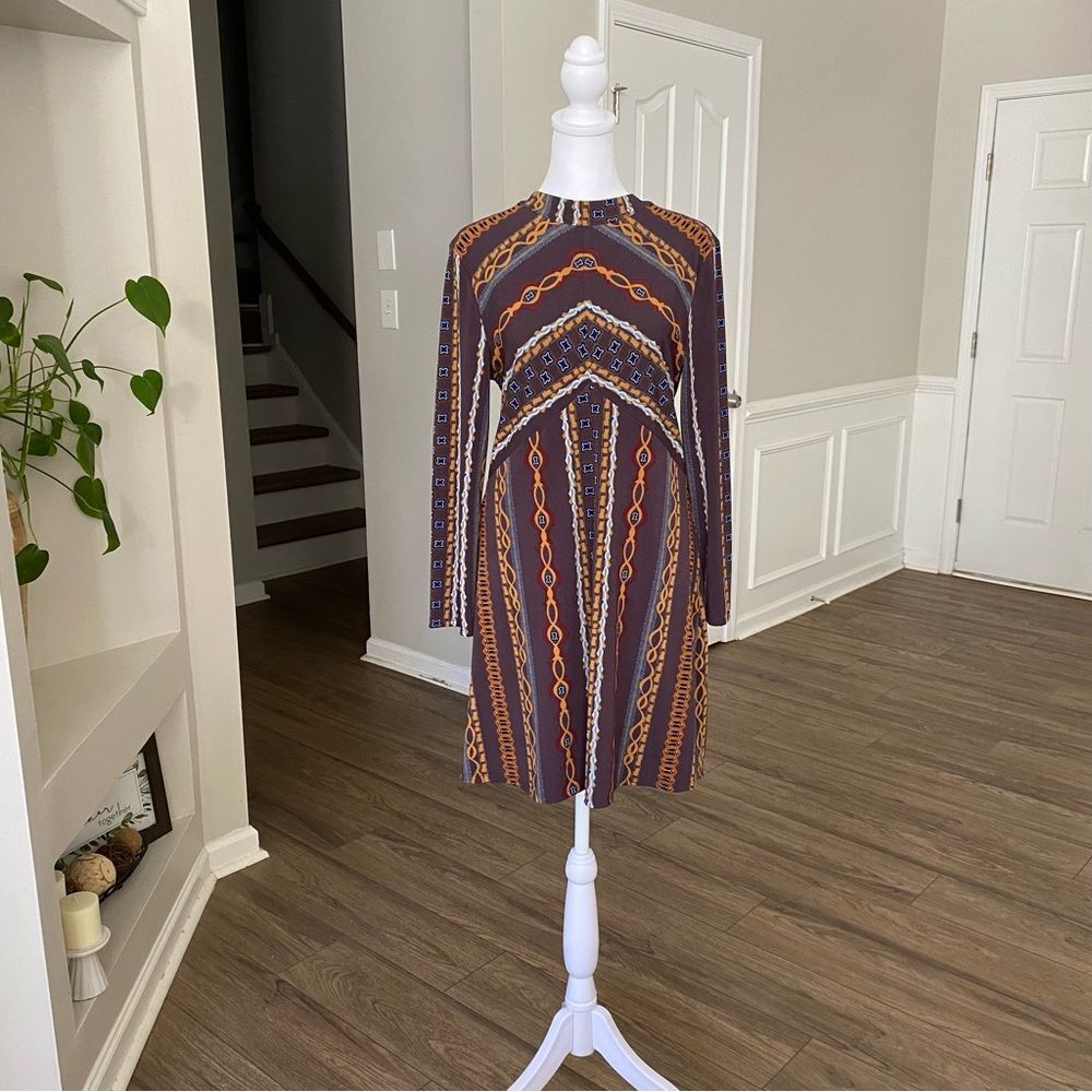 Free People Brown Patterned Long Sleeve Mini Dress - Picture 3 of 11